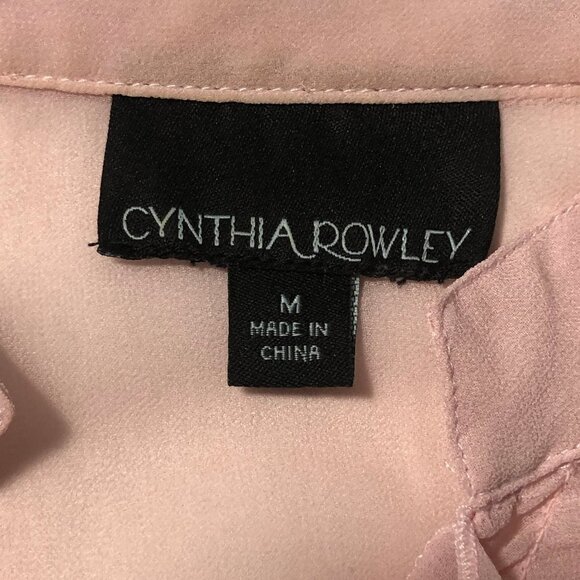 Cynthia Rowley Soft Pink Blush Ruffle Peplum Chiffon Blouse Size M - Picture 7 of 10